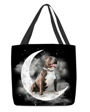 Pitbull Sit On The Moon With Starts-Cloth Tote Bag