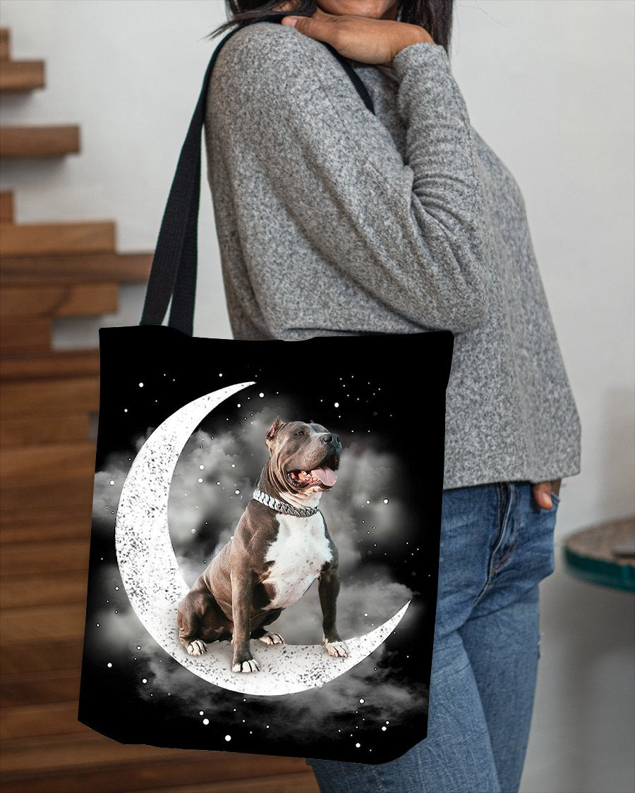 Pitbull Sit On The Moon With Starts-Cloth Tote Bag