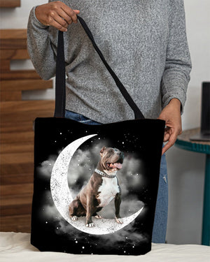 Pitbull Sit On The Moon With Starts-Cloth Tote Bag