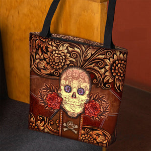 Pitbull Skull Flower Cloth Tote Bag