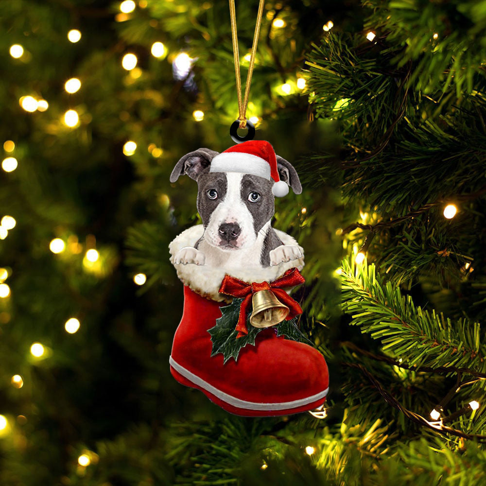 Pitbull (1)-1-In Santa Boot Christmas-Two Sided Ornament