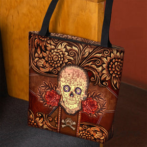 Pitbull (2) Skull Flower Cloth Tote Bag