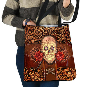 Pitbull (2) Skull Flower Cloth Tote Bag