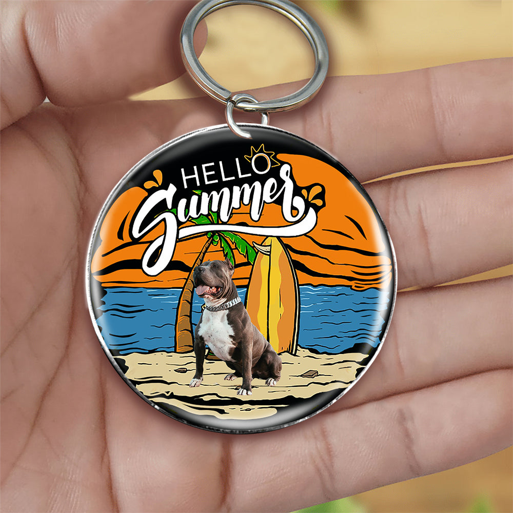 Pitbull (3) Hello Summer-Round Resin Epoxy Metal Keychain