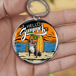 Pitbull (3) Hello Summer-Round Resin Epoxy Metal Keychain