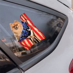 Pomeranian-American Flag Front Car Sticker