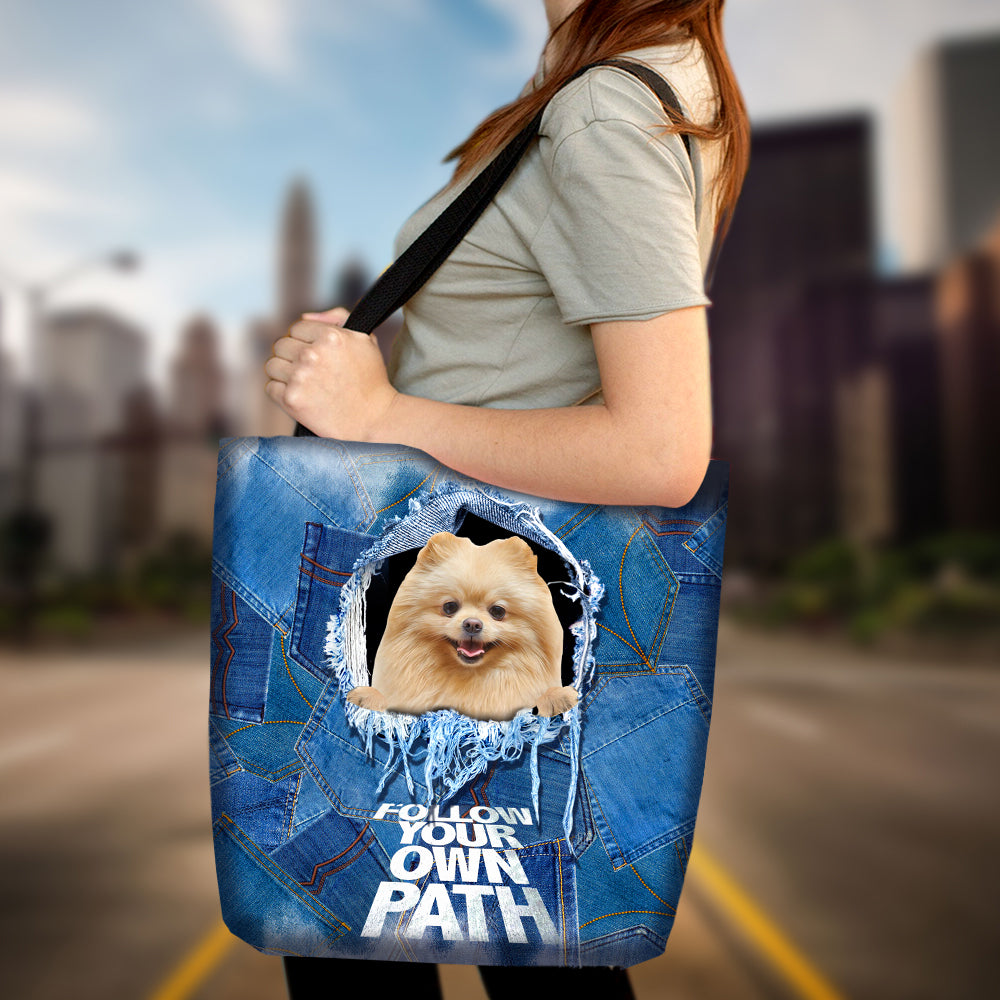 Pomeranian -Follow Your Own Path-Cloth Tote Bag