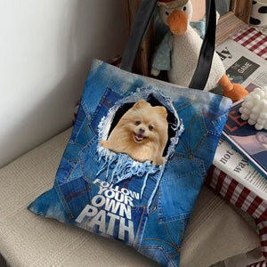 Pomeranian -Follow Your Own Path-Cloth Tote Bag