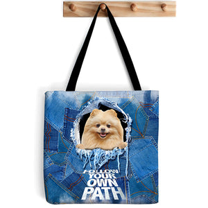 Pomeranian -Follow Your Own Path-Cloth Tote Bag