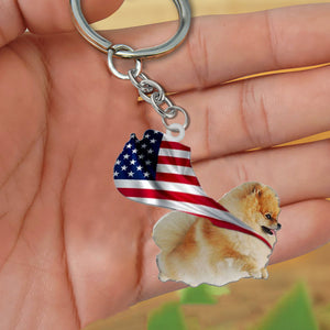 Pomeranian-Happy Independence Day Flat Acrylic Keychain