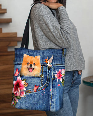 Pomeranian-Lily Cloth Tote Bag