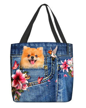 Pomeranian-Lily Cloth Tote Bag