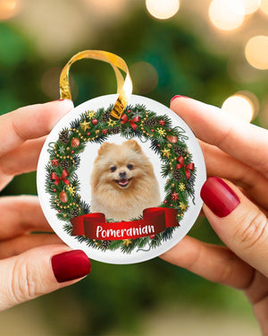 Pomeranian-Noel Circle-Two Sided Ornament