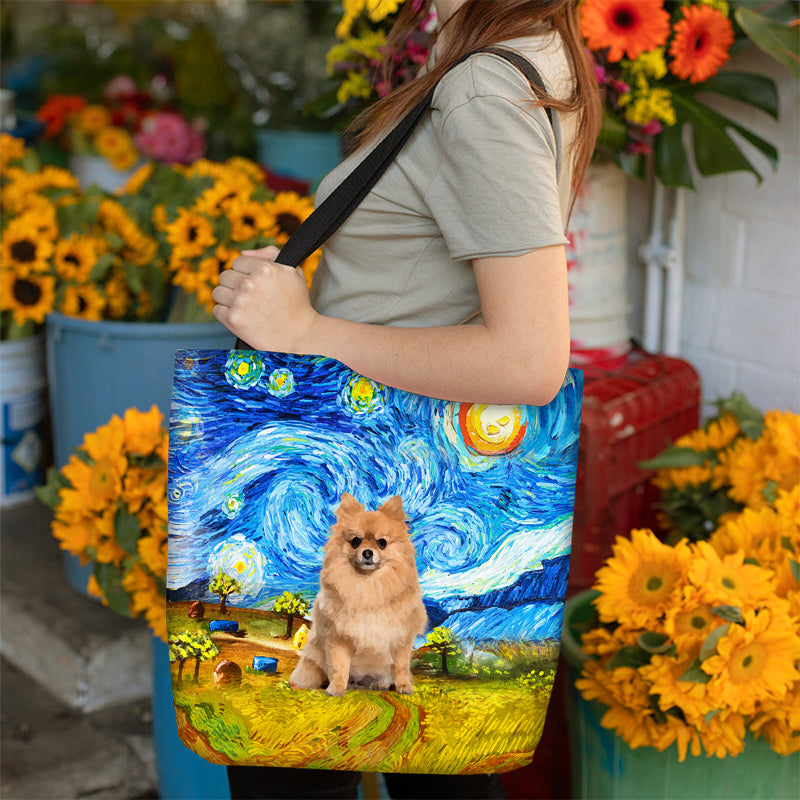 Pomeranian-Oil Painting-Cloth Tote Bag