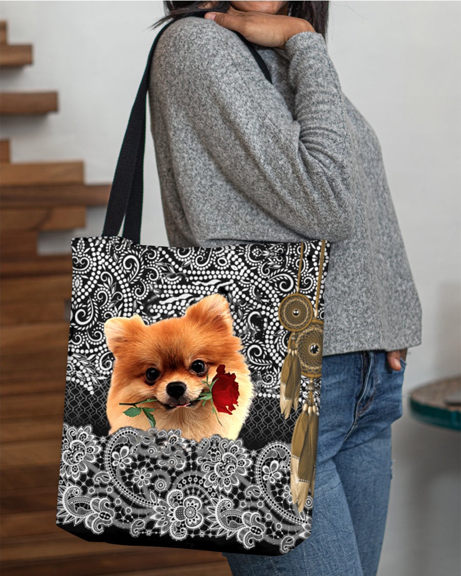 Pomeranian-Rose Cloth Tote Bag