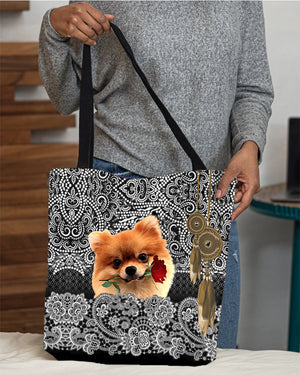 Pomeranian-Rose Cloth Tote Bag