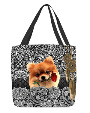 Pomeranian-Rose Cloth Tote Bag