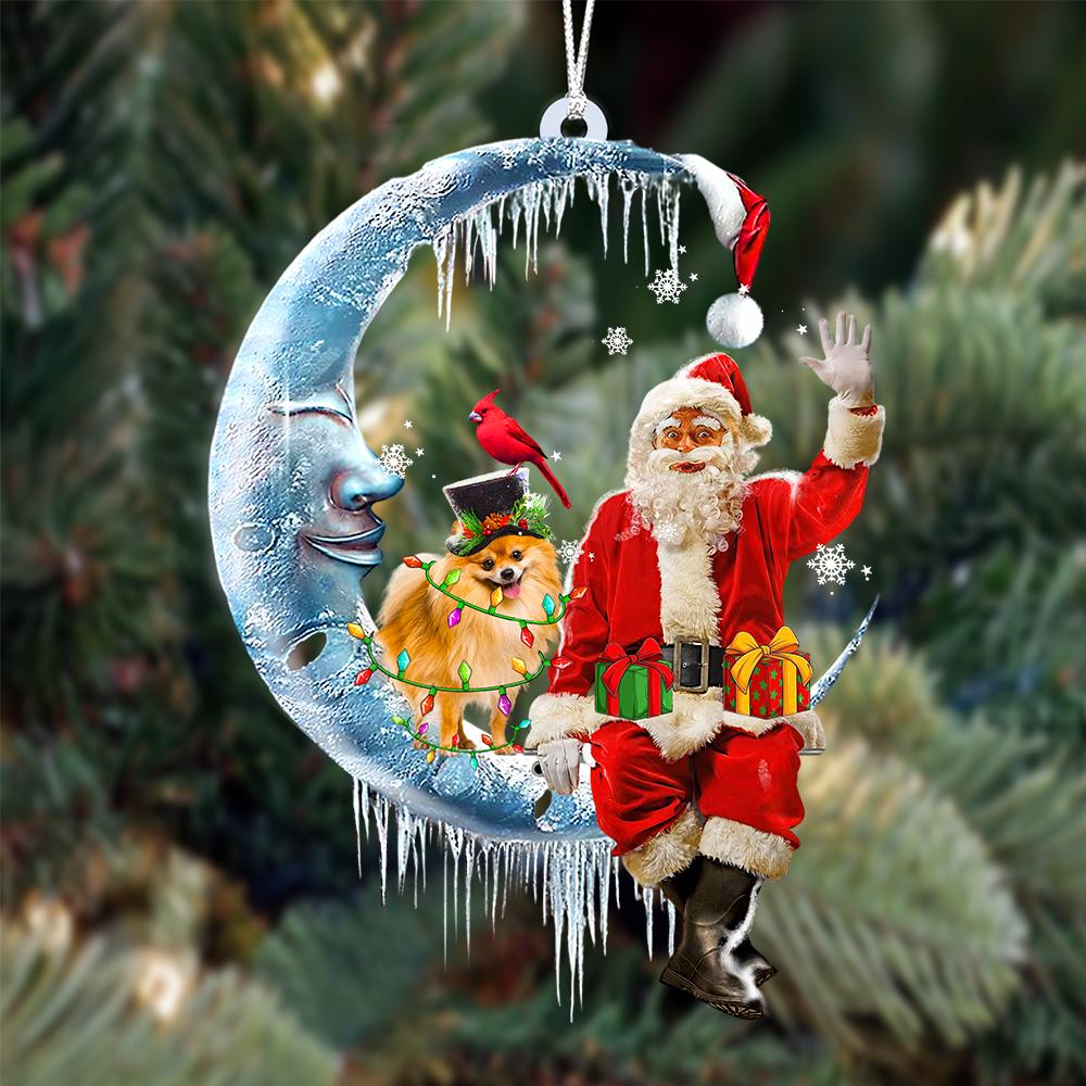 Pomeranian-Santa Claus And Moon Two Sided Ornament