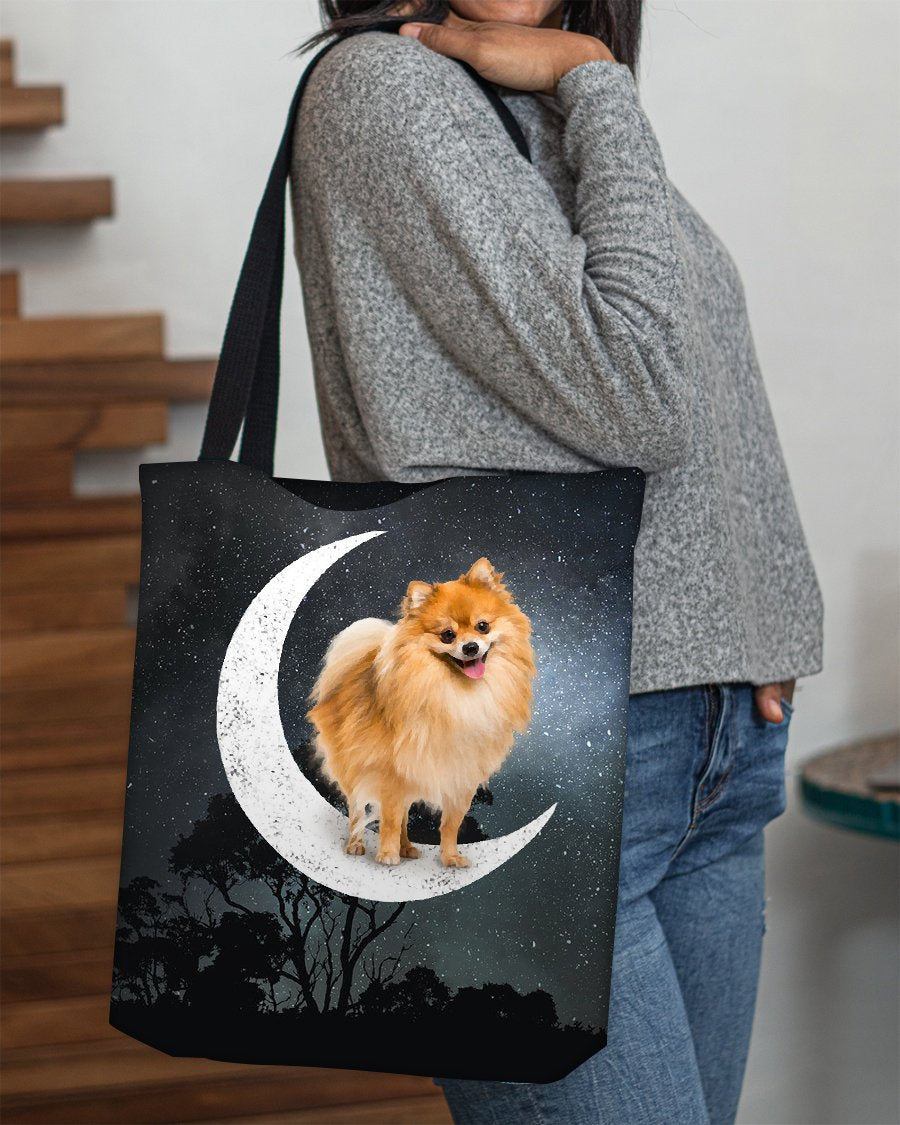 Pomeranian-Sit On The Moon-Cloth Tote Bag
