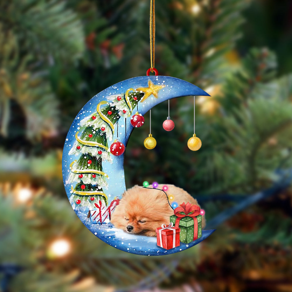 Pomeranian-Sleep On The Moon Christmas Two Sided Ornament