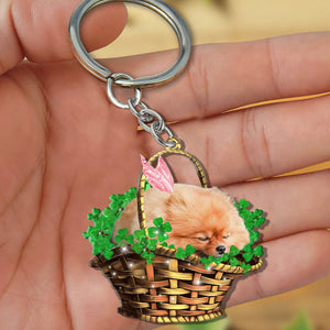 Pomeranian-Sleeping Lucky Fairy Flat Acrylic Keychain