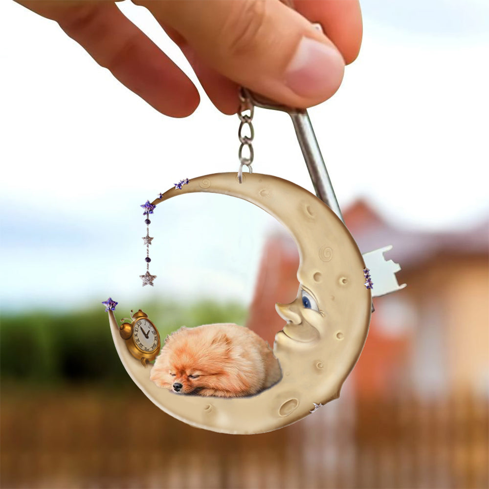 Pomeranian-Sleeping on the moon Keychain