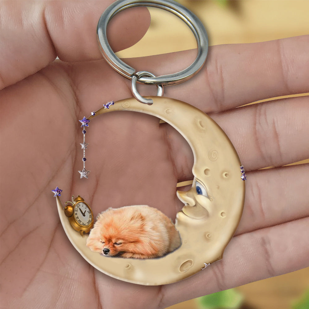 Pomeranian-Sleeping on the moon Keychain