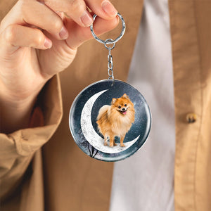 Pomeranian-Stars and Moon-Round Resin Epoxy Metal Keychain