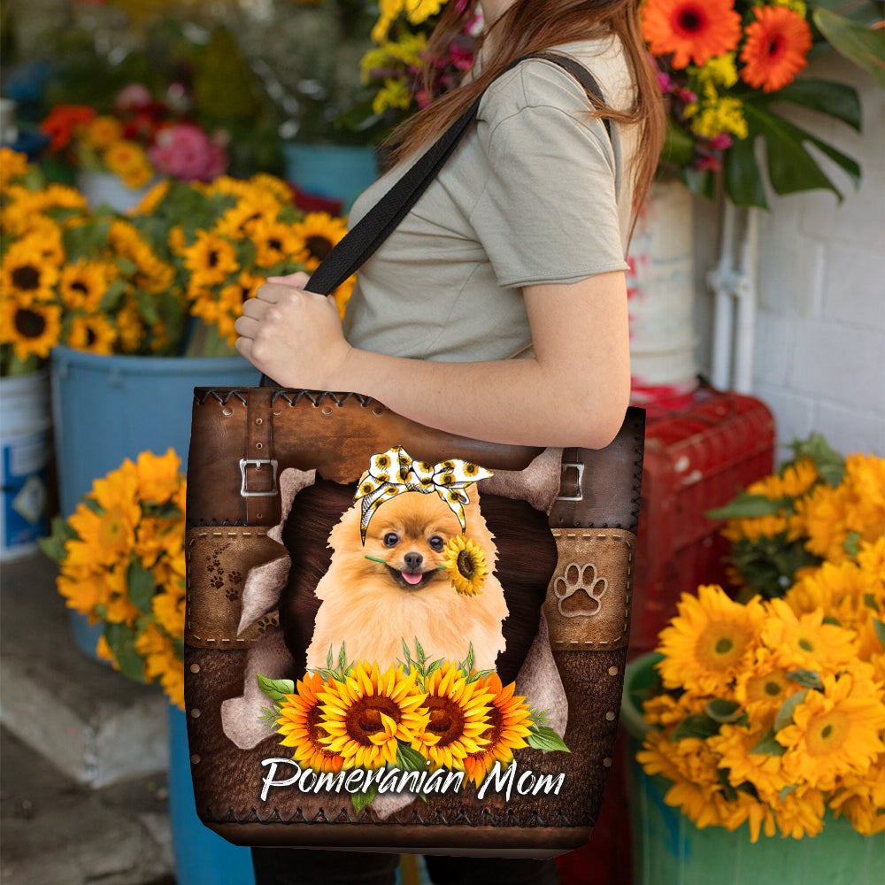 Pomeranian-Sunflower&Dog Mom Cloth Tote Bag