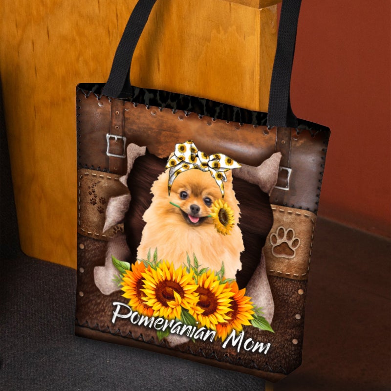 Pomeranian-Sunflower&Dog Mom Cloth Tote Bag