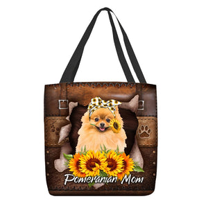 Pomeranian-Sunflower&Dog Mom Cloth Tote Bag