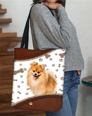 Pomeranian-Zipper Texture-Cloth Tote Bag