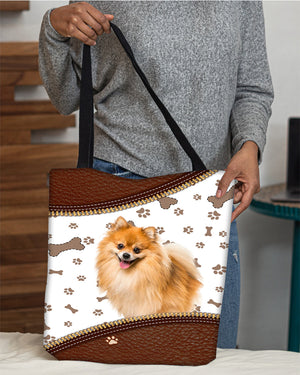 Pomeranian-Zipper Texture-Cloth Tote Bag