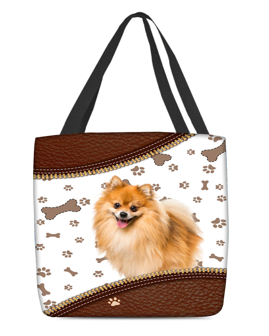 Pomeranian-Zipper Texture-Cloth Tote Bag