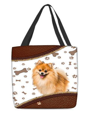 Pomeranian-Zipper Texture-Cloth Tote Bag