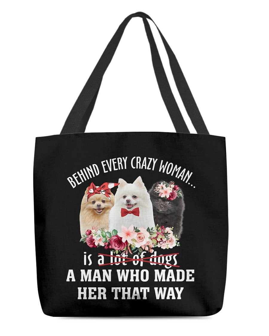 Pomeranian 1-Crazy Woman Cloth Tote Bag