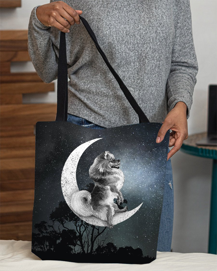 Pomeranian 1-Sit On The Moon-Cloth Tote Bag