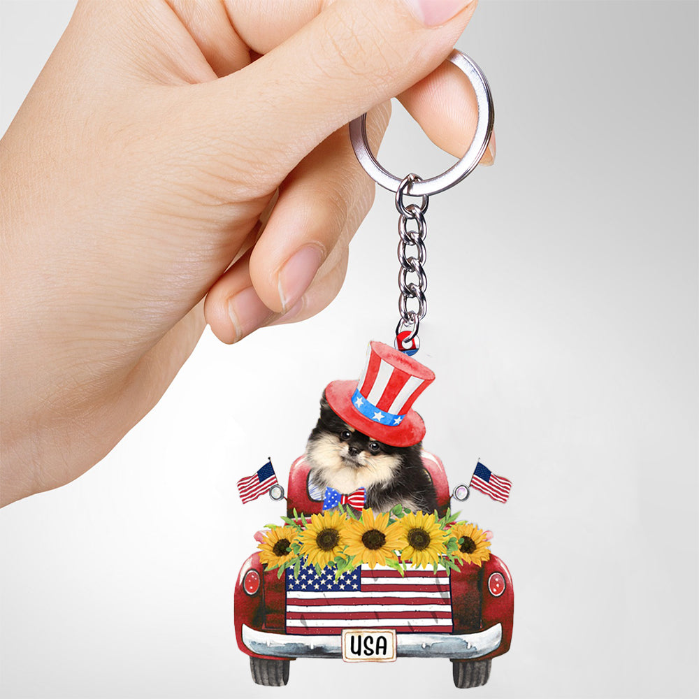 Pomeranian 1-USA Truck Flat Acrylic Keychain