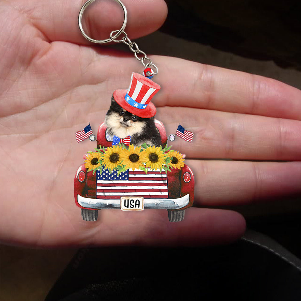 Pomeranian 1-USA Truck Flat Acrylic Keychain