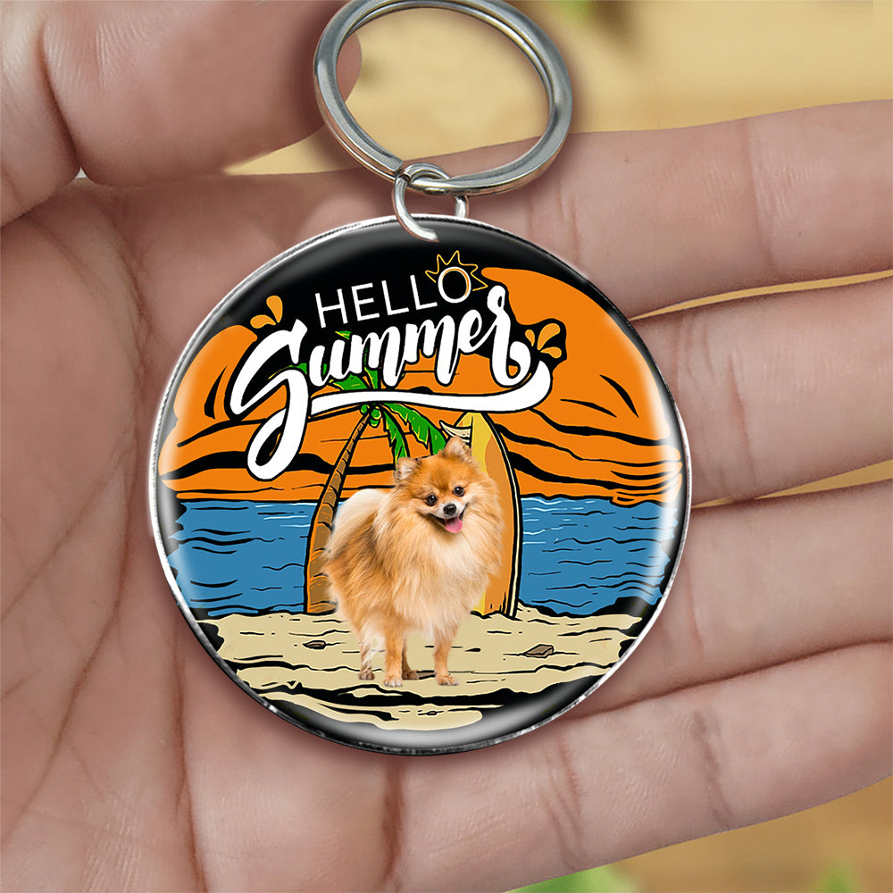 Pomeranian2 Hello Summer-Round Resin Epoxy Metal Keychain