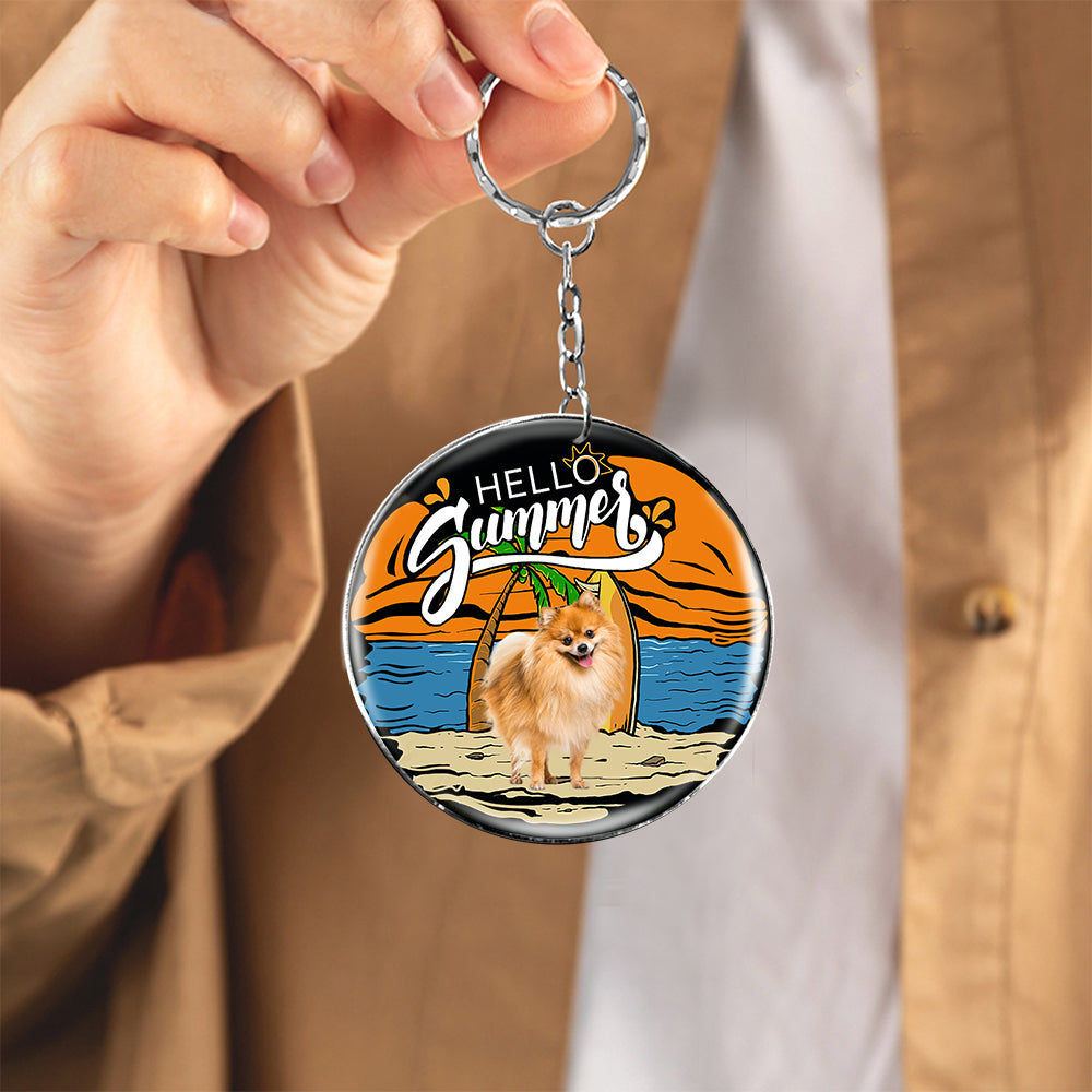 Pomeranian2 Hello Summer-Round Resin Epoxy Metal Keychain