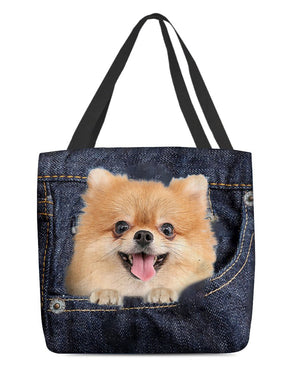 Pomeranian-Dark Denim-Cloth Tote Bag