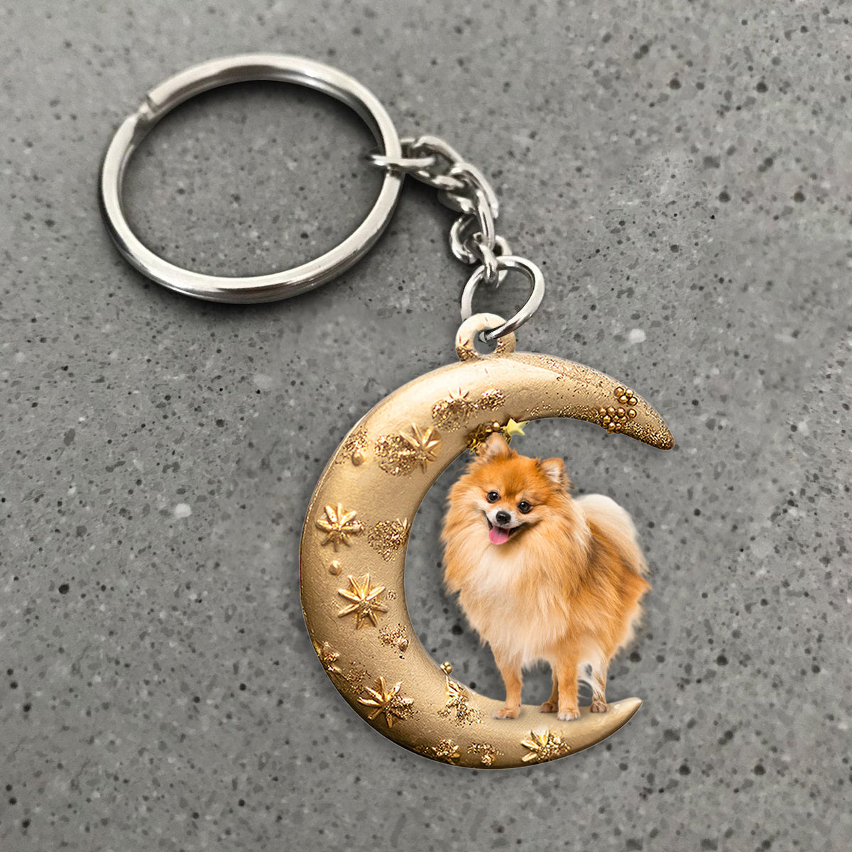 Pomeranian 2-Dog & Moon Flat Acrylic Keychain