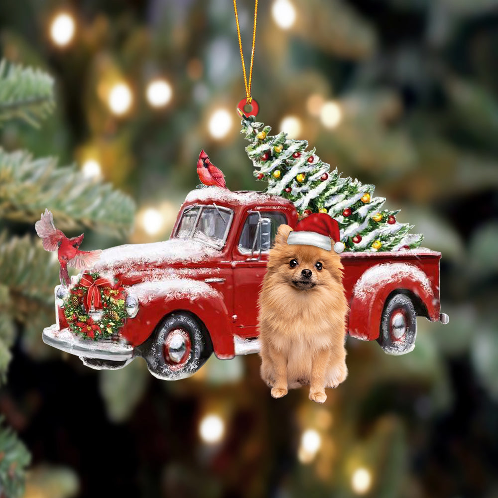 Pomeranian 2-Cardinal & Truck Two Sided Ornament