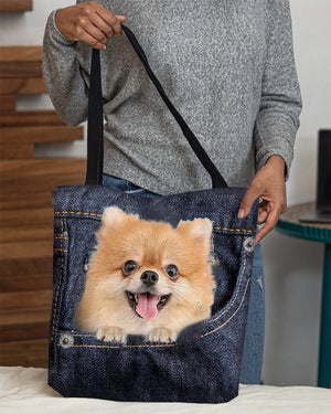 Pomeranian-Dark Denim-Cloth Tote Bag