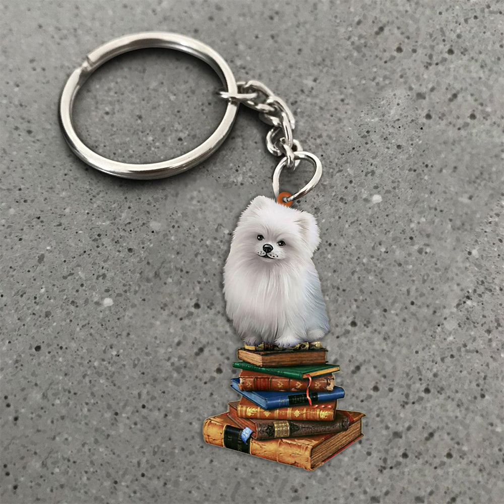 Pomeranian-Sit On The Book-Flat Acrylic Keychain