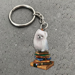 Pomeranian-Sit On The Book-Flat Acrylic Keychain
