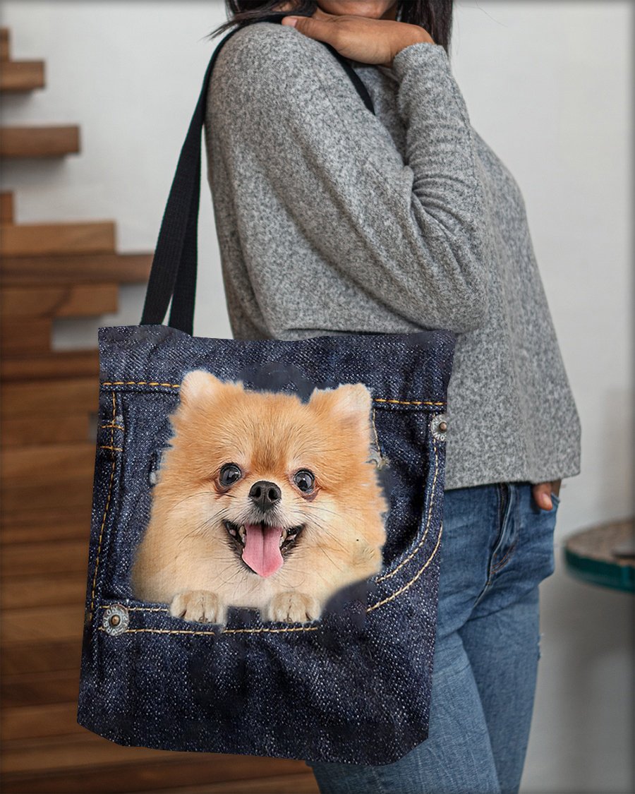 Pomeranian-Dark Denim-Cloth Tote Bag