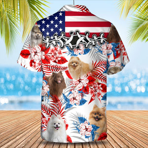 Pomeranian American Flag Hawaiian Shirt