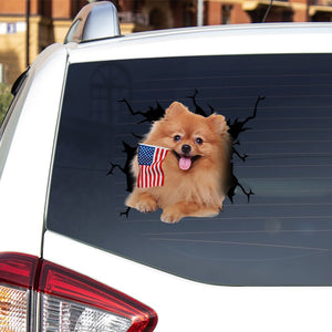 Pomeranian And American Flag Independent Day Car Sticker Decal